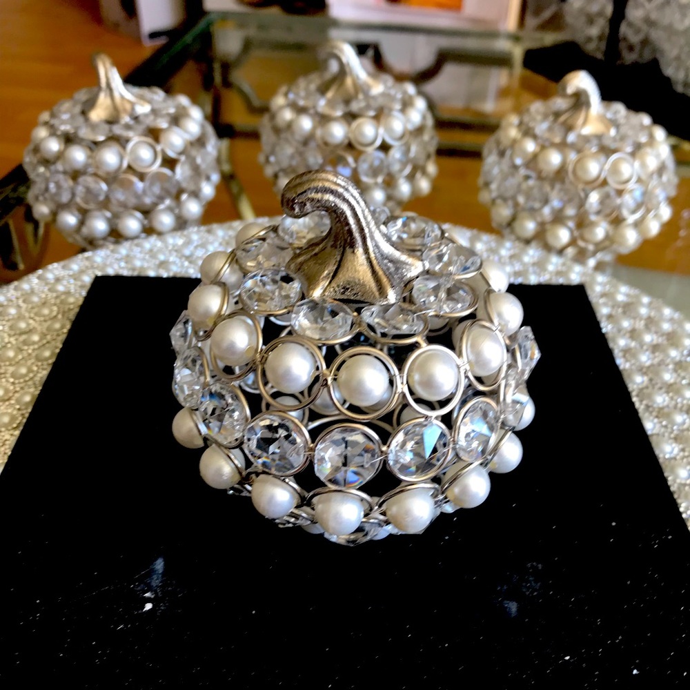 Rachel Zoe Pearl/Crystal Decorative Pumpkin Set